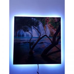 canvas 80x80cm met LED verlichting 200W IPx4, 230V, 400W per m2, infrarood canvasdoek, LED via app Tuya te bedienen