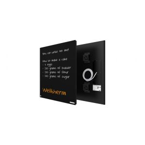 Welltherm 370 Watt krijtbord infrarood verwarmingspaneel Zwart Satijn Glas 60 x 60 cm